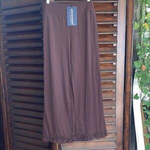 Anna-Kaci Brown Wide Leg Ruffle Hem Pants NWT Medium